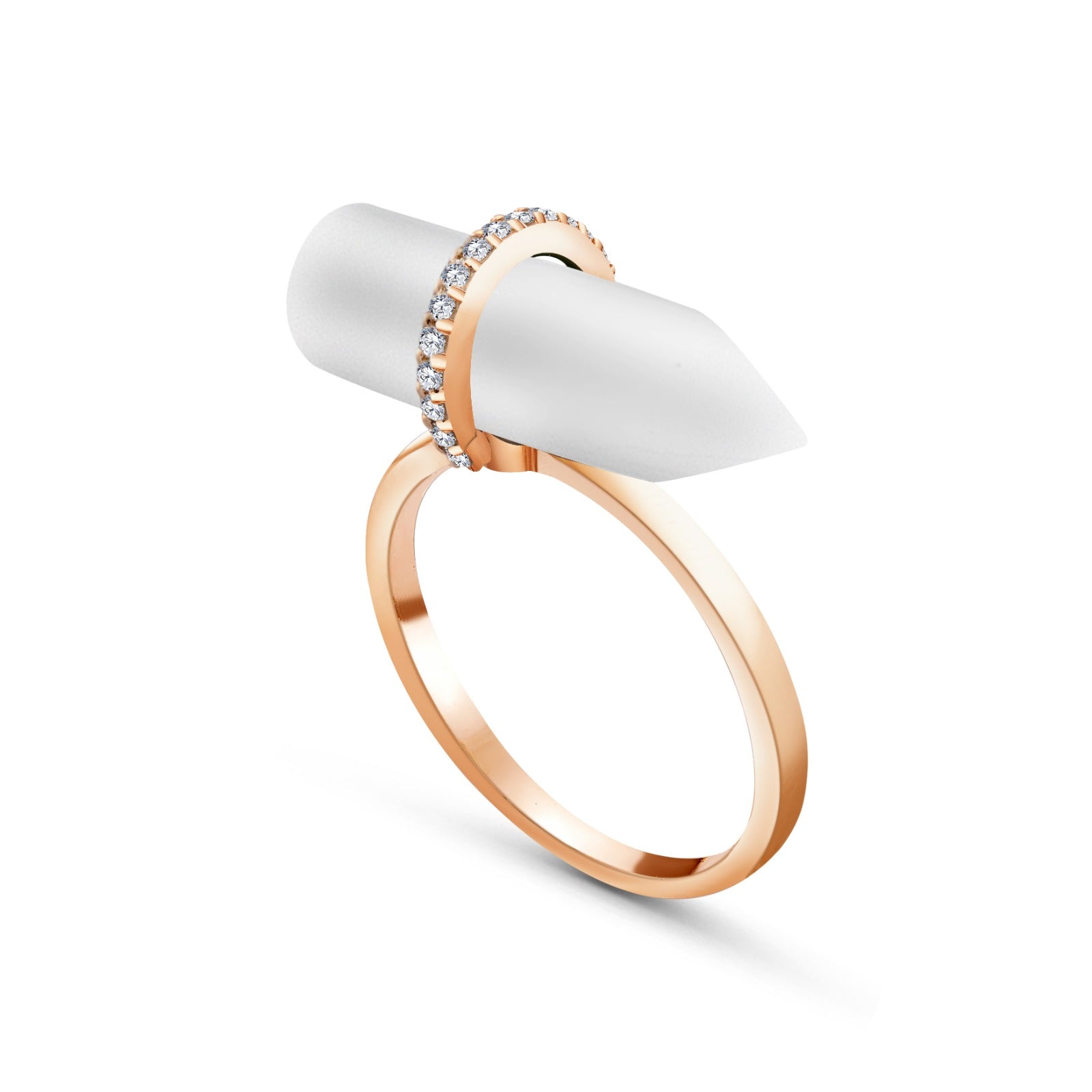 Mother of pearl Stone centered within a diamond circle ring in 18K ROSE Gold - s-r229s