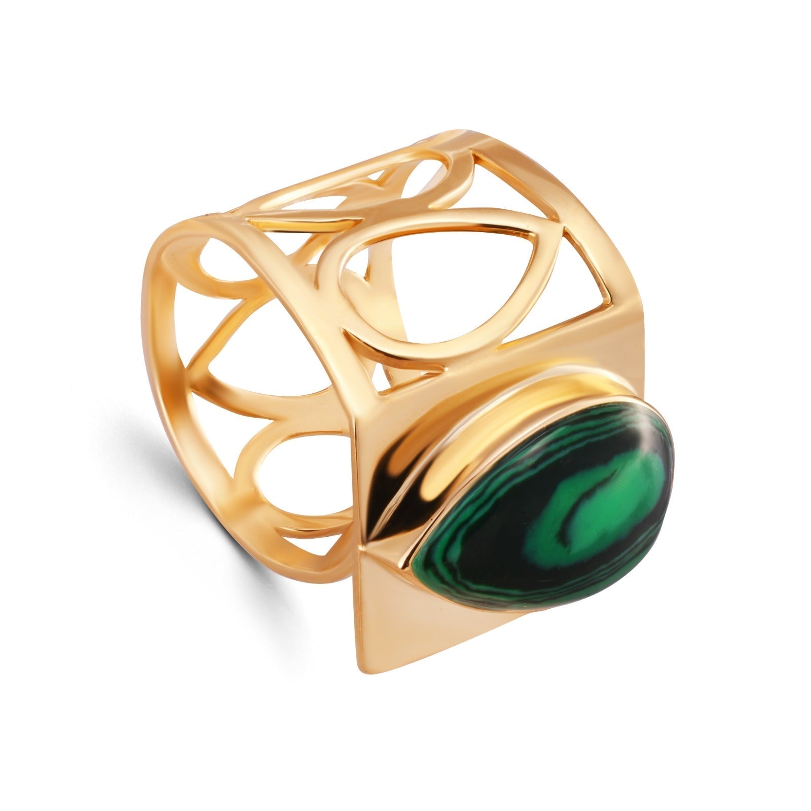 Very Unique Pear shaped Ring with a Malachite Stone in 18K Yellow gold / J-R015B