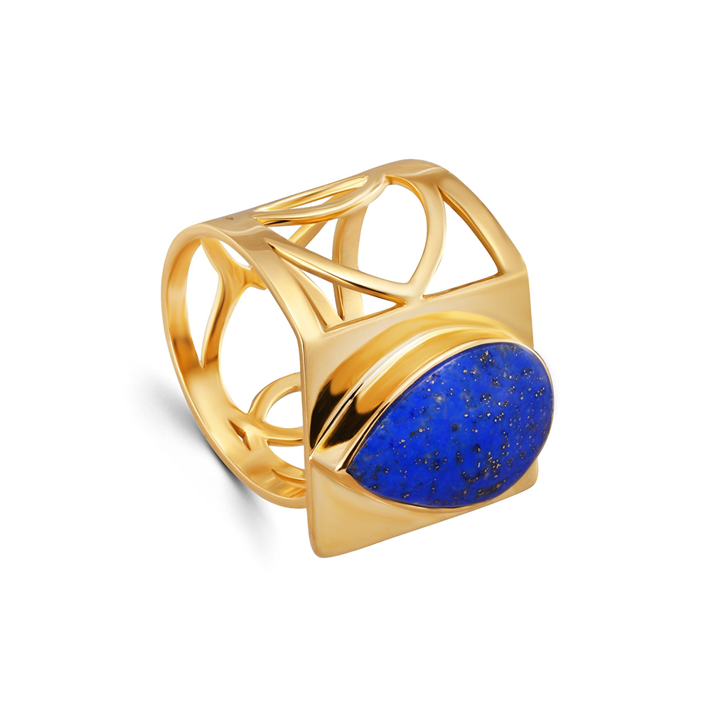Very Unique Pear shaped Ring with a Lapis Stone in 18K Yellow gold / J-R017B