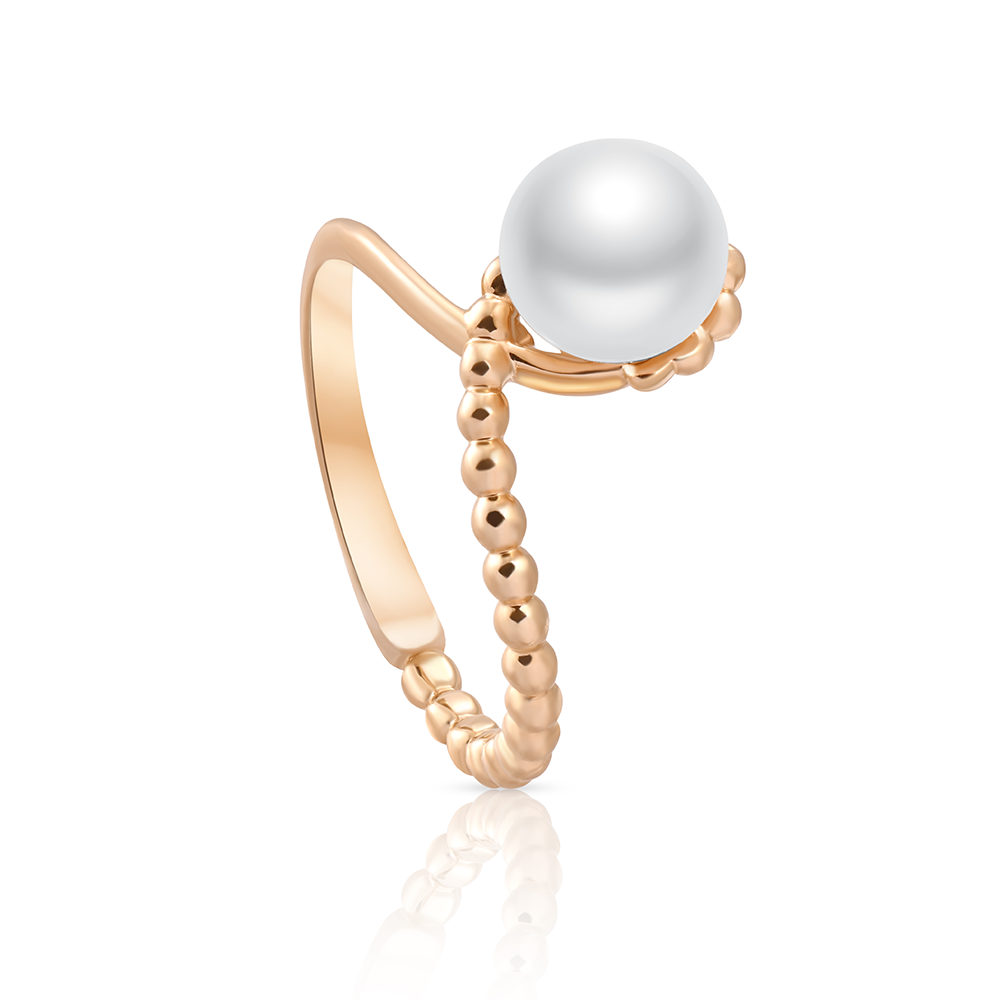 Half beeded ring with 1 pearl on center to fit you truly in 18k Yellow Gold - S-CR227S