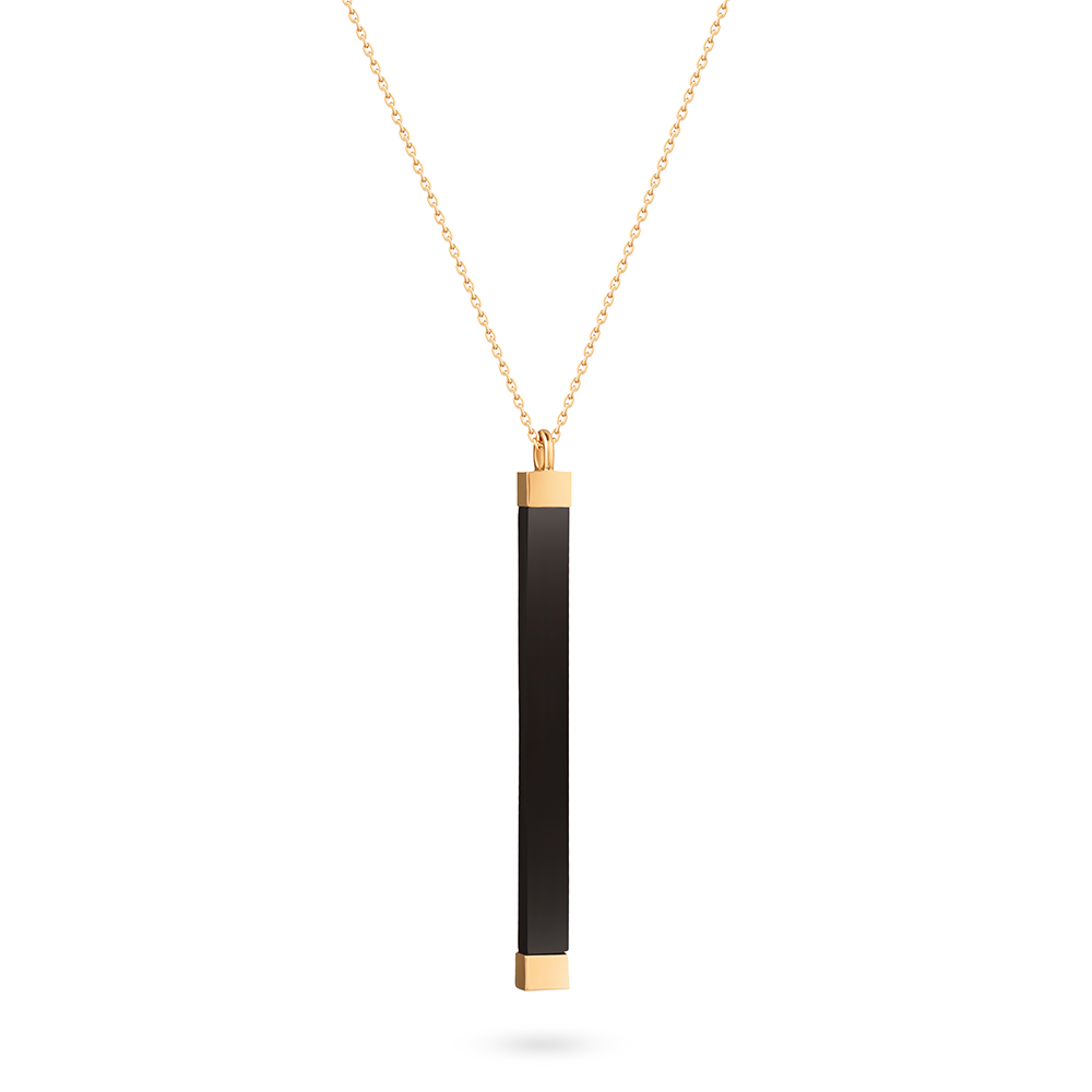 Onyx black wood dangling gold necklace in 18K Rose Gold - S-P292GB