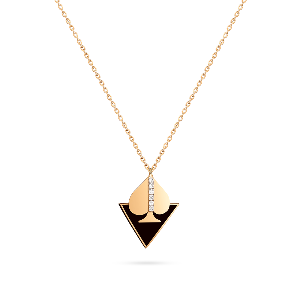 Gold Spade Card with diamond rod and black enamel in 18K Yellow Gold - s-p303g