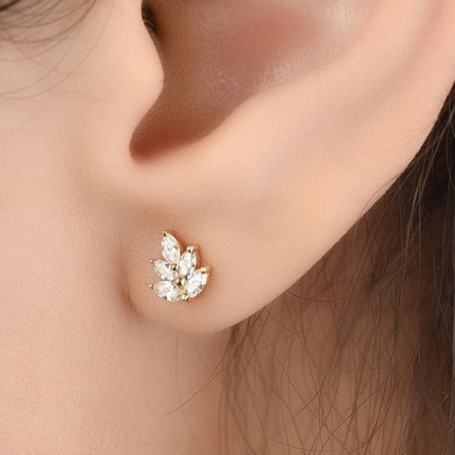 Diamond Leaves Stud in Yellow 18K Gold - s-x020e
