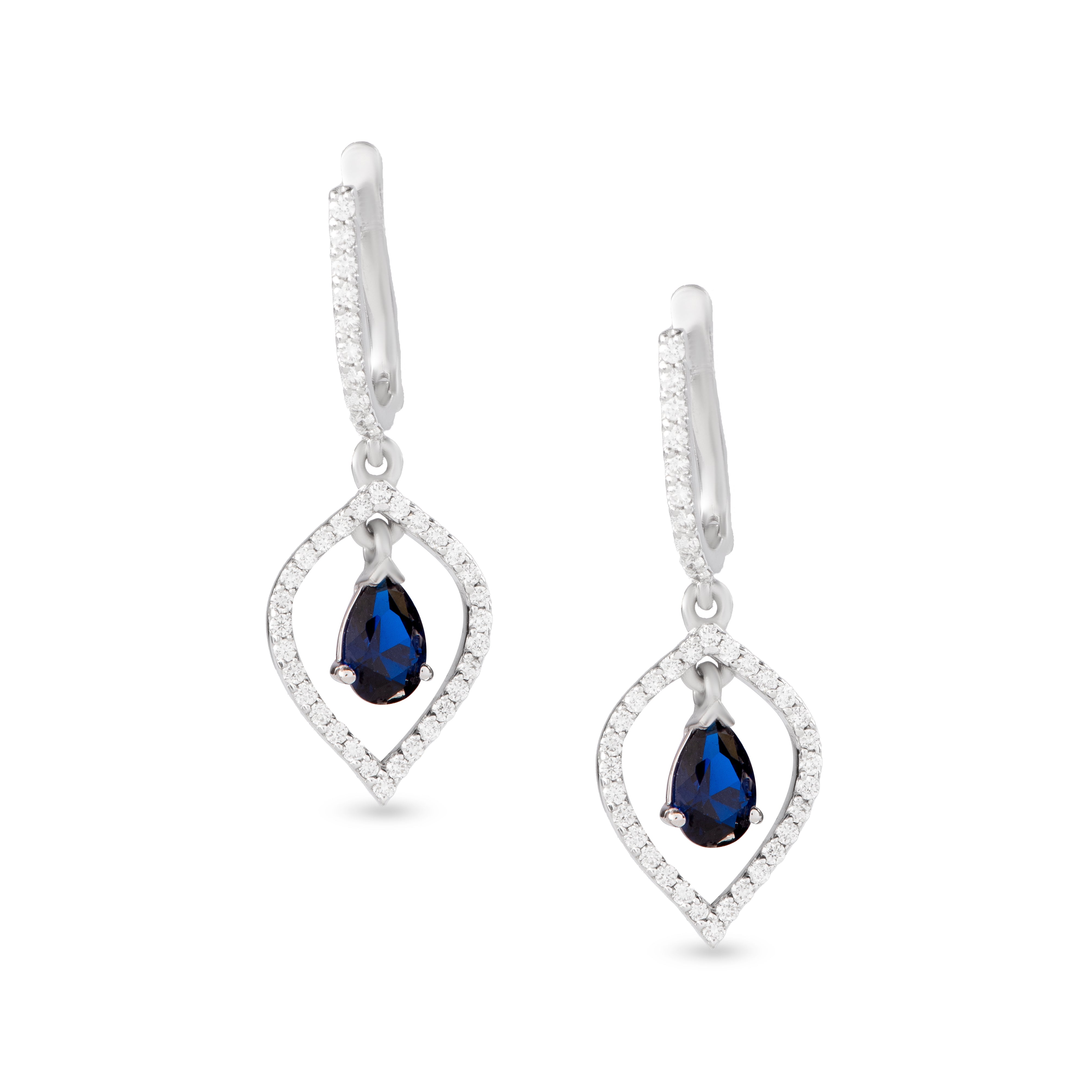 Classic diamond Earring with a centered sapphire stone in 18K  White gold / SIR1120